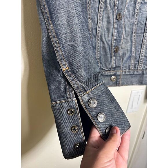 Y2k Vintage GAP Jean Jacket Round Neck Moto Grunge Katseye Band Distressed XS - Picture 4 of 9